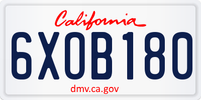CA license plate 6XOB180