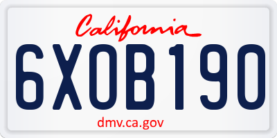 CA license plate 6XOB190