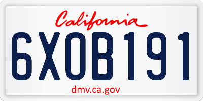 CA license plate 6XOB191