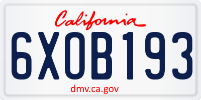 CA license plate 6XOB193