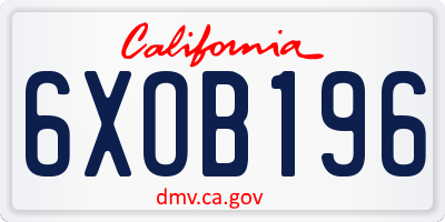 CA license plate 6XOB196