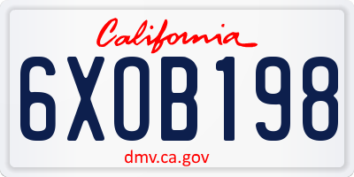 CA license plate 6XOB198