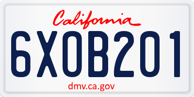 CA license plate 6XOB201