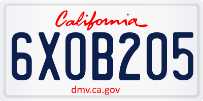 CA license plate 6XOB205