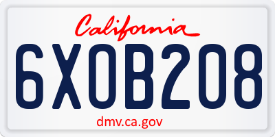 CA license plate 6XOB208