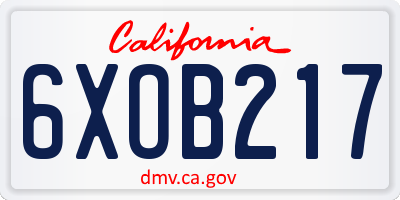 CA license plate 6XOB217