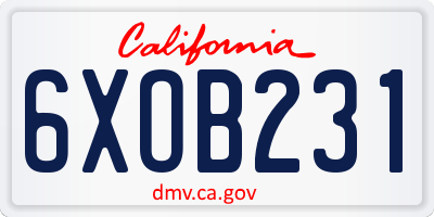 CA license plate 6XOB231