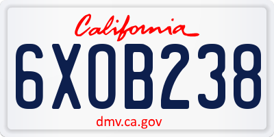 CA license plate 6XOB238