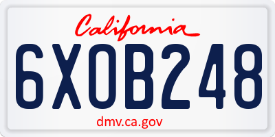 CA license plate 6XOB248