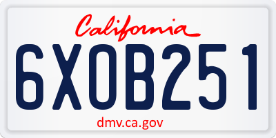 CA license plate 6XOB251