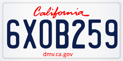 CA license plate 6XOB259