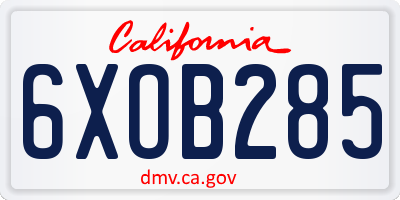 CA license plate 6XOB285