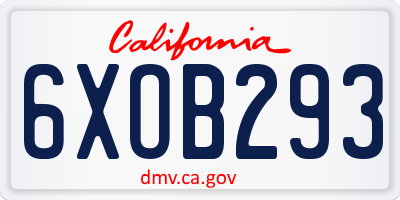 CA license plate 6XOB293