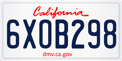CA license plate 6XOB298
