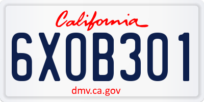 CA license plate 6XOB301