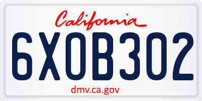 CA license plate 6XOB302