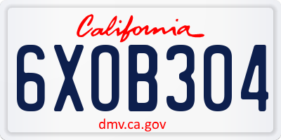 CA license plate 6XOB304