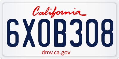 CA license plate 6XOB308