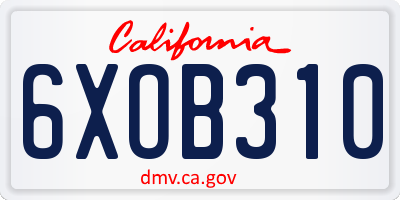 CA license plate 6XOB310