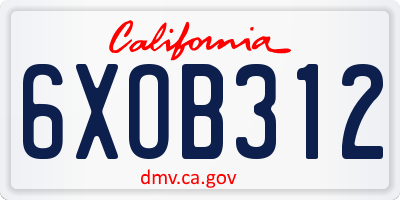 CA license plate 6XOB312