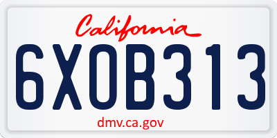 CA license plate 6XOB313