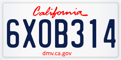 CA license plate 6XOB314