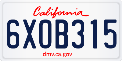 CA license plate 6XOB315