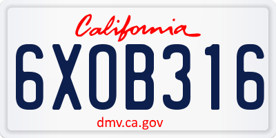 CA license plate 6XOB316