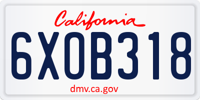 CA license plate 6XOB318