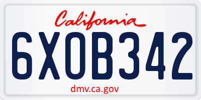 CA license plate 6XOB342