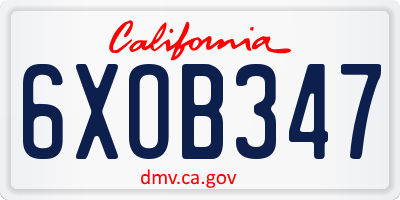 CA license plate 6XOB347