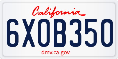 CA license plate 6XOB350