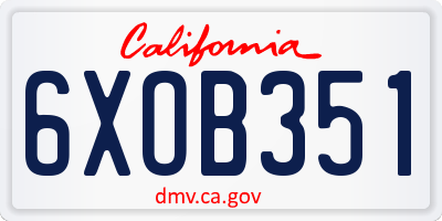CA license plate 6XOB351