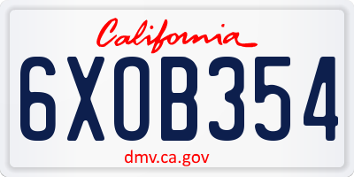 CA license plate 6XOB354