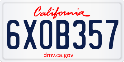 CA license plate 6XOB357