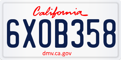 CA license plate 6XOB358