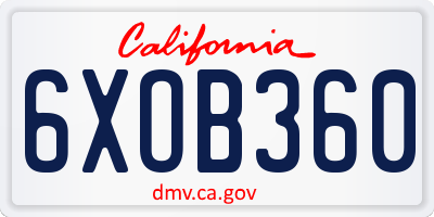 CA license plate 6XOB360
