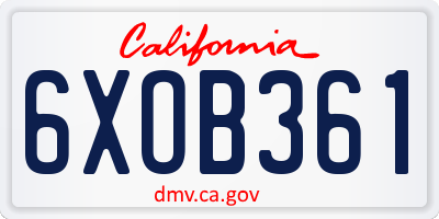 CA license plate 6XOB361