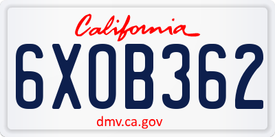 CA license plate 6XOB362