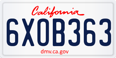 CA license plate 6XOB363