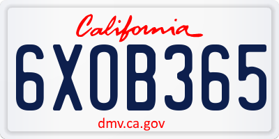 CA license plate 6XOB365