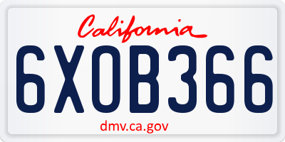 CA license plate 6XOB366