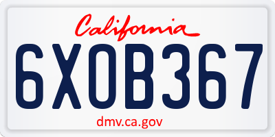 CA license plate 6XOB367