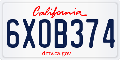 CA license plate 6XOB374