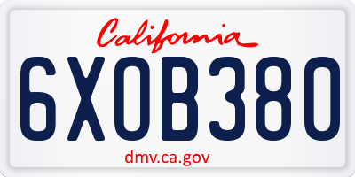 CA license plate 6XOB380