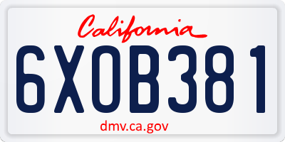 CA license plate 6XOB381
