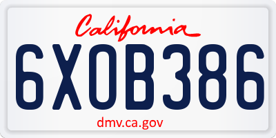 CA license plate 6XOB386