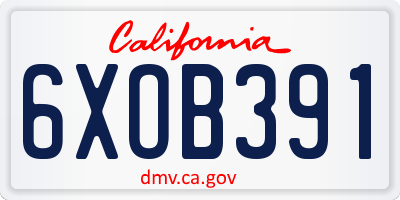 CA license plate 6XOB391