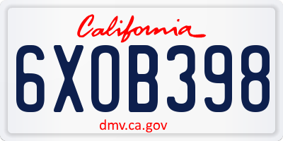 CA license plate 6XOB398