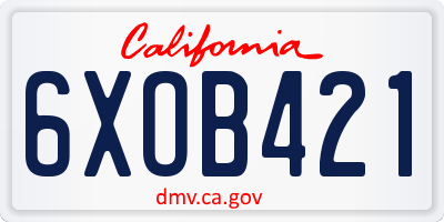 CA license plate 6XOB421